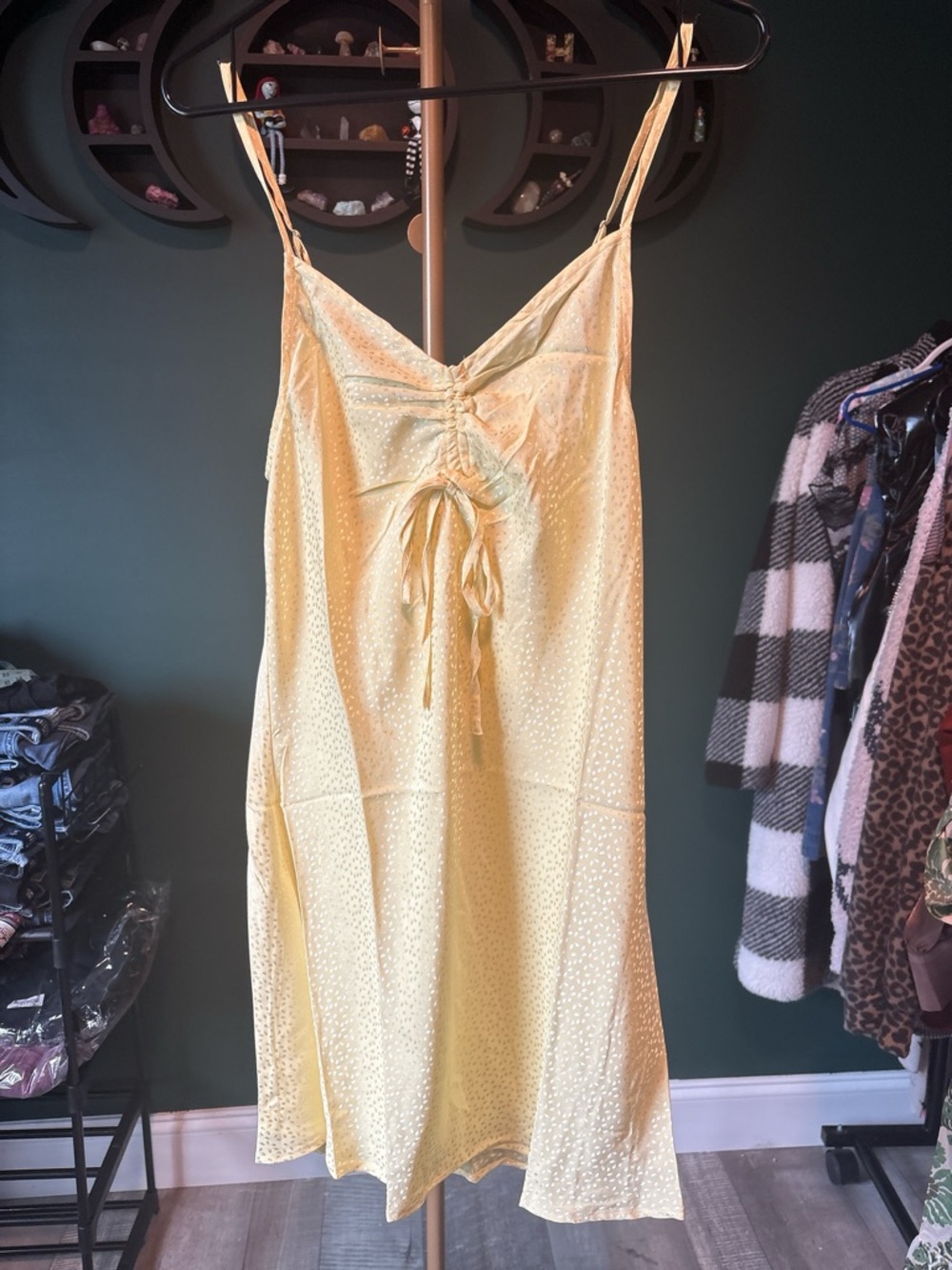 Promesa Yellow Satin Slip with Front Tie and Spaghetti Straps